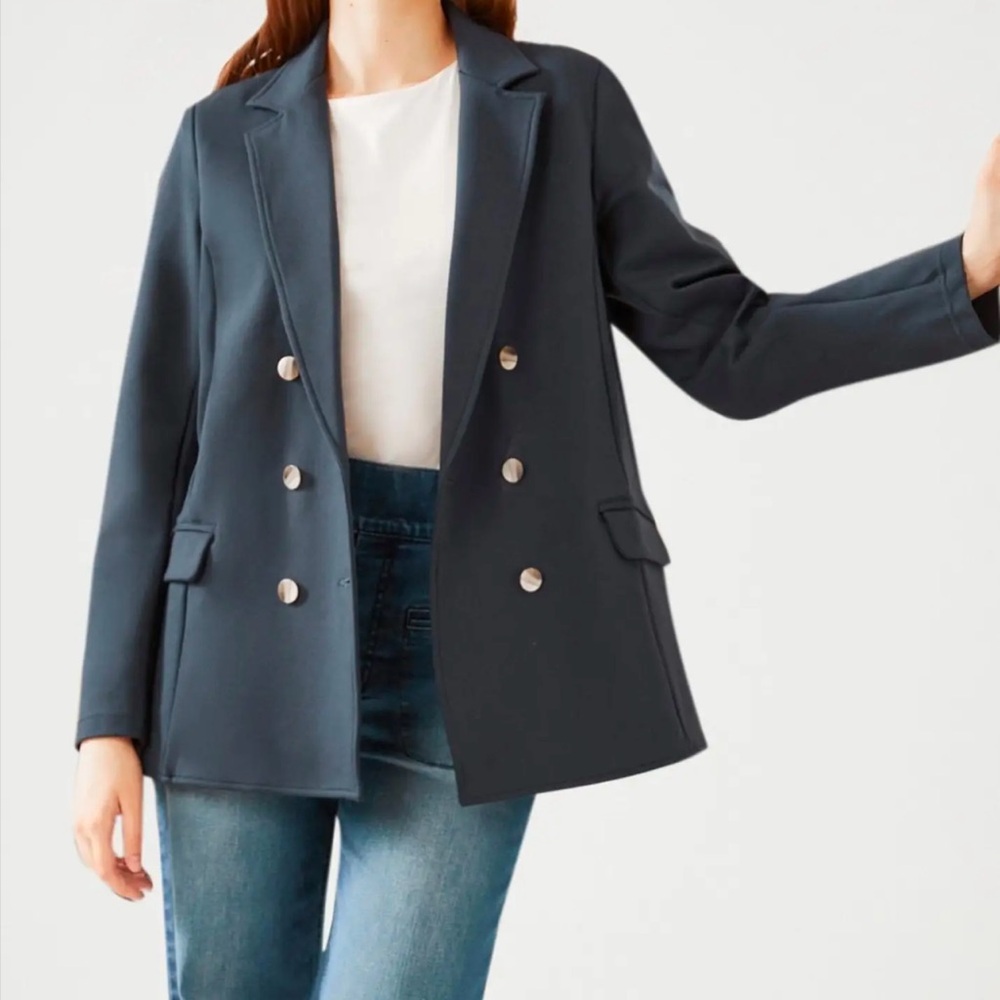 Betabrand XS Double Breasted Stretch Blazer Navy Brand New